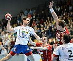 23.03.2013, Krems, Handball, Handball Liga Austria, HLA, MPO, UHK Krems - HC Hard,<br>FRIEDE Bernd, BELAS Ivica, FILZWIESER Wolfgang, BJELIS Mario<br><br>Copyright DIENER / Zierlinger Karl<br>Marktgasse 3-7 / 4 / 5 / 21<br>A-1090 Wien<br>Telefax +43 1 955 32 35<br>Mobil +43 676 629 98 51<br>BA-CA<br>Bank Nr. 12000<br>Account Nr. 00712 223 783<br>e-mail: agentur@diener.at<br>Datenbank: www.diener.at