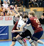 09.03.2013, Krems, Handball, Handball Liga Austria, HLA, MPO, UHK Krems, Union Leoben<br>ILLMAYER Florian, SCHMOELZ Johann, SCHWARZ Andreas<br><br><br>Copyright DIENER / Zierlinger Karl<br>Marktgasse 3-7 / 4 / 5 / 21<br>A-1090 Wien<br>Telefax +43 1 955 32 35<br>Mobil +43 676 629 98 51<br>BA-CA<br>Bank Nr. 12000<br>Account Nr. 00712 223 783<br>e-mail: agentur@diener.at<br>Datenbank: www.diener.at