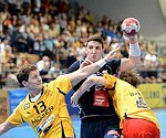 05.09.2012, Krems, Handball, Handball Liga Austria, <br>HLA, GD, UHK Krems - HIT Tirol,<br>WALZER Guenther, HERMANN Alexander, BABARSKAS Gerdas<br><br><br>Copyright DIENER / Zierlinger Karl<br>Marktgasse 3-7 / 4 / 5 / 21<br>A-1090 Wien<br>Telefax +43 1 955 32 35<br>Mobil +43 676 629 98 51<br>BA-CA<br>Bank Nr. 12000<br>Account Nr. 00712 223 783<br>e-mail: agentur@diener.at<br>Datenbank: www.diener.at