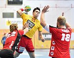 15.10.2016, Krems, Handball, Handball Liga Austria, HLA, GD, UHK Krems,  HT Schwaz,<br>NICOLAISEN Michael, TOMANN Aron, PRAKAPENIA Anton<br><br><br>Copyright / www. sportfotos. at<br>Missongasse 21<br>A - 3500 Krems<br>zierlinger@sportfotos.at<br>www.sportfotos.at<br>Kremser Bank <br>BIC SPKDAT21XXX<br>IBAN AT392022800704000918
