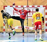 16.02.2018, Krems, Handball, Handball Liga Austria, HLA, Bonusrunde, UHK Krems, Bregenz,<br>KIKANOVIC Luka, ANGELOV Petre, FEICHTINGER Sebastian<br><br><br>Copyright / www. sportfotos. at<br>Missongasse 21<br>A - 3500 Krems<br>zierlinger@sportfotos.at<br>www.sportfotos.at<br>Kremser Bank <br>BIC SPKDAT21XXX<br>IBAN AT392022800704000918<br>
