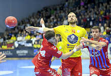 03.02.2024 Krems, Handball, Handball Liga Austria, HLA, UHK Krems, HC FIVERS WAT Margareten, <br>GLÄTZL Fabian, FEICHTINGER Sebastian, SEIDLThomas<br><br><br>