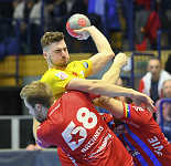 03.02.2024 Krems, Handball, Handball Liga Austria, HLA, UHK Krems, HC FIVERS WAT Margareten, <br>BRENNEIS Leander, ROZMAN Tim, MARINOVIC Marin<br><br><br>