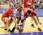 22.03.2012, Krems, Handball, Handball Liga Austria, HLA, MPO, UHK Krems, HC Hard,<br>SCHMOELZ Johann, GLUSAKS Janis, LAZAREVIC Uros<br><br><br>Copyright DIENER / Zierlinger Karl<br>Marktgasse 3-7 / 4 / 5 / 21<br>A-1090 Wien<br>Telefax +43 1 955 32 35<br>Mobil +43 676 629 98 51<br>BA-CA<br>Bank Nr. 12000<br>Account Nr. 00712 223 783<br>e-mail: agentur@diener.at<br>Datenbank: www.diener.at