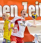 22.03.2012, Krems, Handball, Laenderspiel, Nationalteam,  Oesterreich - Schweden, Europameisterschaftsqualifikation, Damen, European Championships, Qualification ,Women, <br>Austria - Sweden,<br>HELLEBERG Jessica, ENGL Katrin<br><br>Copyright DIENER / Zierlinger Karl<br>Marktgasse 3-7 / 4 / 5 / 21<br>A-1090 Wien<br>Telefax +43 1 955 32 35<br>Mobil +43 676 629 98 51<br>BA-CA<br>Bank Nr. 12000<br>Account Nr. 00712 223 783<br>e-mail: agentur@diener.at<br>Datenbank: www.diener.at