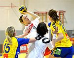 22.03.2012, Krems, Handball, Laenderspiel, Nationalteam,  Oesterreich - Schweden, Europameisterschaftsqualifikation, Damen, European Championships, Qualification ,Women, <br>Austria - Sweden,<br>AHLM Johanna, ENGL Katrin, SPIRIDON Simona, TORSTENSON Linnea<br><br>Copyright DIENER / Zierlinger Karl<br>Marktgasse 3-7 / 4 / 5 / 21<br>A-1090 Wien<br>Telefax +43 1 955 32 35<br>Mobil +43 676 629 98 51<br>BA-CA<br>Bank Nr. 12000<br>Account Nr. 00712 223 783<br>e-mail: agentur@diener.at<br>Datenbank: www.diener.at