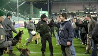 07.12.2003<br>Rapid - Sturm/1:1 (1:0)<br>Rapidfans bauen sich nach Spielschlu� vor dem Sturm-Sektor auf