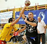 17.09.2011, Krems, Handball, Handball Liga Austria, <br>HLA,, UHK Krems - Bregenz,<br>BOZSO Andras, ARNAUDOVSKI Risto, SZILAGYI Istvan<br><br>Copyright DIENER / Karl Zierlinger<br>Marktgasse 3-7 / 4 / 5 / 21<br>A-1090 Wien<br>Telefax +43 1 955 32 35<br>Mobil +43 676 629 98 51<br>BA-CA<br>Bank Nr. 12000<br>Account Nr. 00712 223 783<br>e-mail: agentur@diener.at<br>Datenbank: www.diener.at