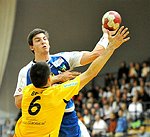 08.10.2011;  Krems;  Handball;  HLA;  UHK Krems - HIT Tirol;<br>HERMANN Maximilian, BELAS Ivica<br><br>Copyright DIENER / Zierlinger Karl<br>Marktgasse 3-7 / 4 / 5 / 21<br>A-1090 Wien<br>Telefax +43 1 955 32 35<br>Mobil +43 676 629 98 51<br>BA-CA<br>Bank Nr. 12000<br>Account Nr. 00712 223 783<br>e-mail: agentur@diener.at<br>Datenbank: www.diener.at